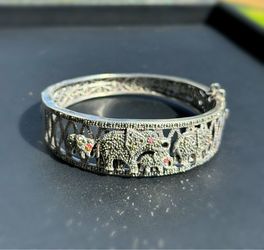 Vintage Art Deco Jewelry .925 Sterling Silver fancy thick cuff elephant 🐘 bracelet 9.00” 20.00mm 35.50g