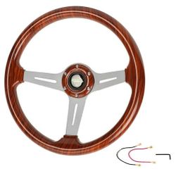 RASTP 345mm 13.5" Wood Grain Steering Wheel, Classic Nostalgia Style Racing/Golf Cart Steering Wheel with Horn Button Wood Pattern