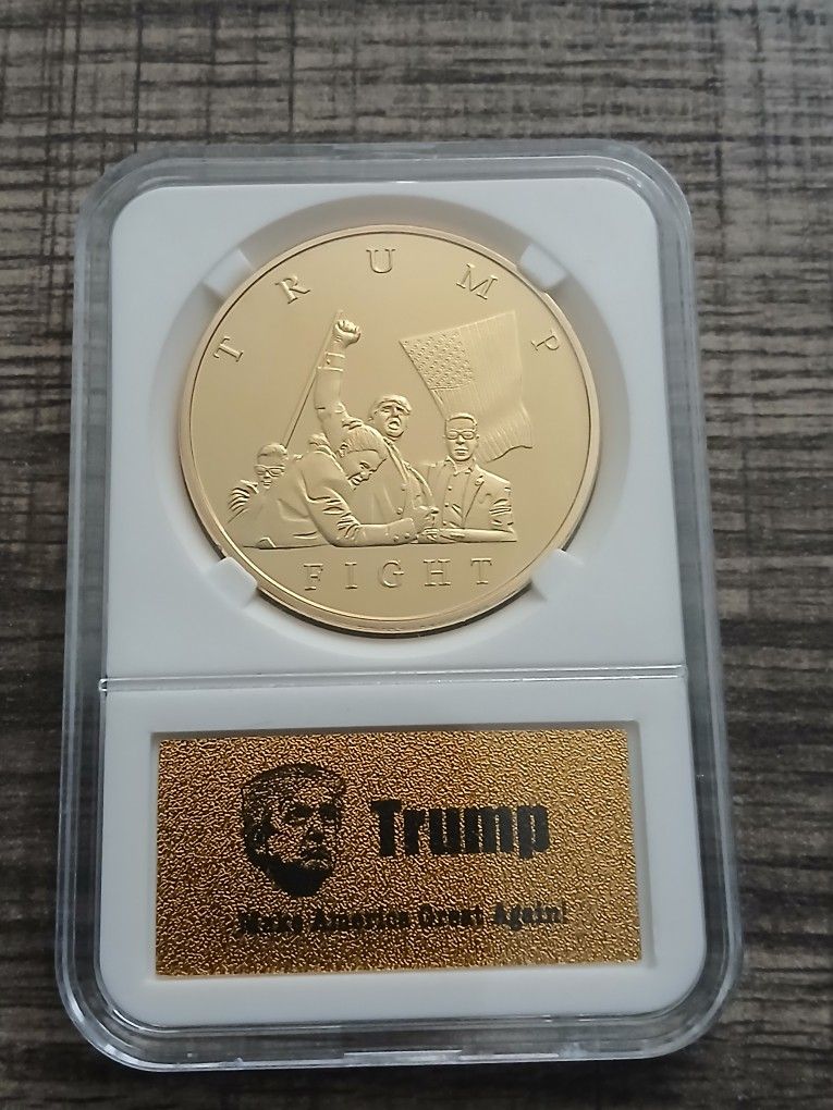 2024 Donald Trump Shooting Assassination Coin In Holder Fight souvenir Coin "Fight Never Surrender,All Products : American Fashion Style Bags On Sale
