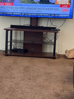 Brown and black wood and Glass TV stand