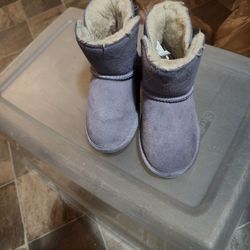 Kids Gray Suede Shearling Ankle Boots
