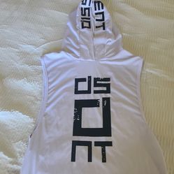 Men's 2XL White Sleeveless Hooded Crew Neck Pullover Polyester Gym Tank Top