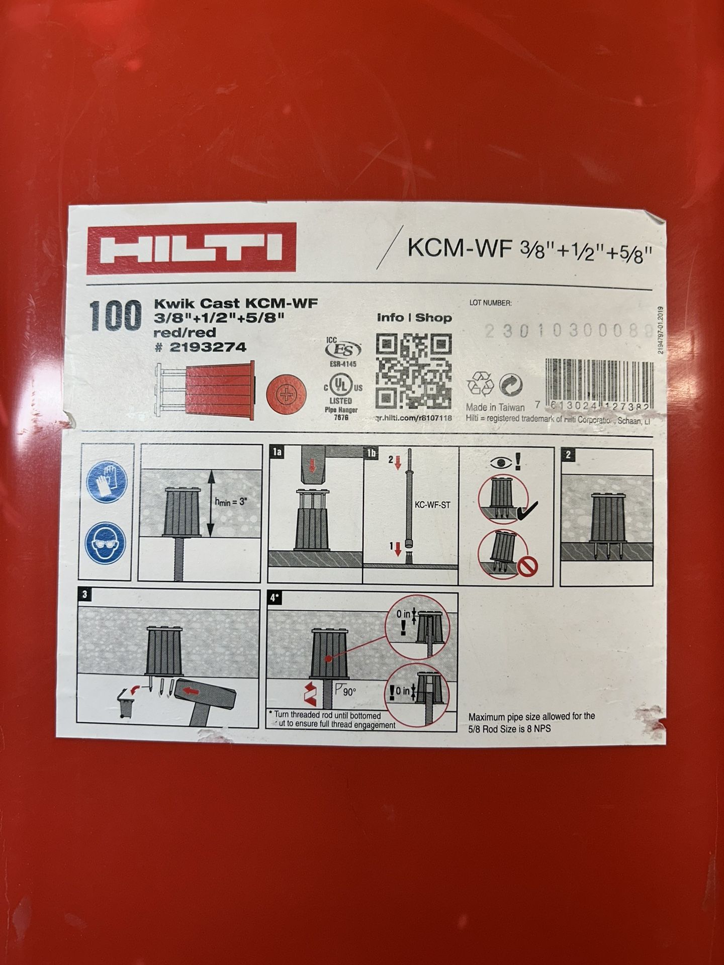 Hilti Kwik-Cast KCM-WF 3/8”+1/2”+5/8”
