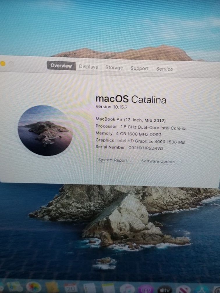 2012 Apple MacBook Air 13.3" i5 1.80GHz 4GB RAM 256GB SSD Webcam WiFi Bluetooth macOS Catalina