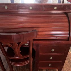 Custom-Made Roll Top Cherry Wood Desk