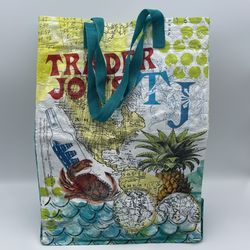 RARE Trader Joe’s Reusable Bag – Nautical Tropical Map Crab Pineapple Design