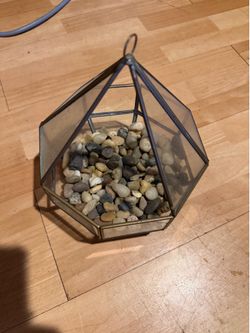 Geometric Glass Terrarium Natural River Rock Fill Metallic home decor garden hanging plants