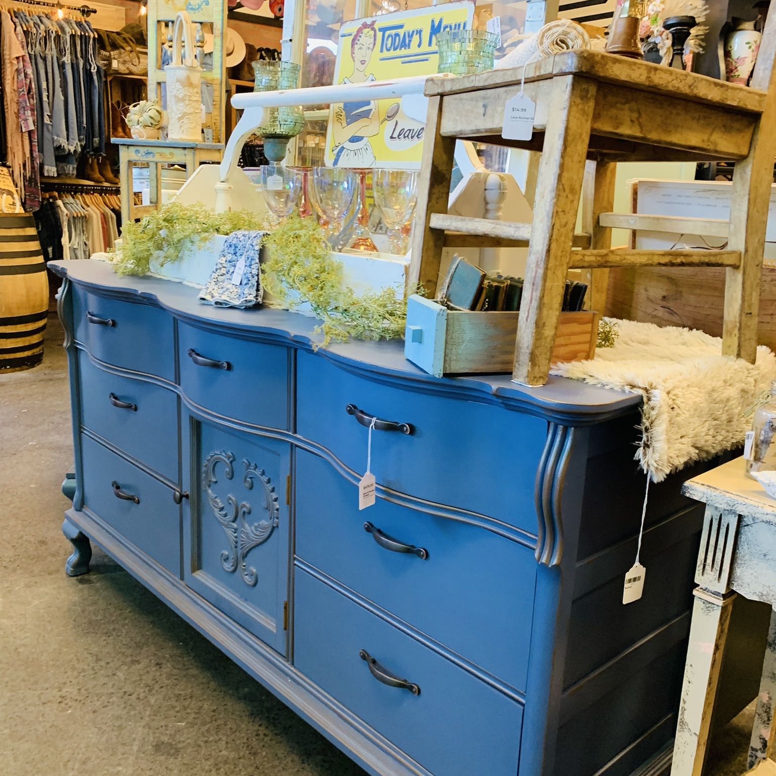 Newly Refinished Blue 9 Drawer Dresser 