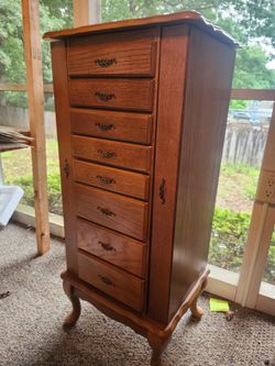 Big antique solid wood jewelry box
