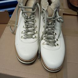 White Leather Lace-Up Hiking Boots