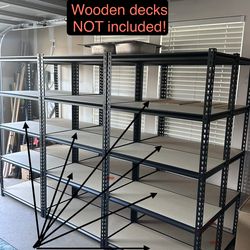 Set of shelving 6 shelving units (24 vertical posts and 24 shelf frames - Wooden Decks NOT INCLUDED)
