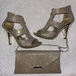 Gold Shoes W/ Matching Clutch Bag