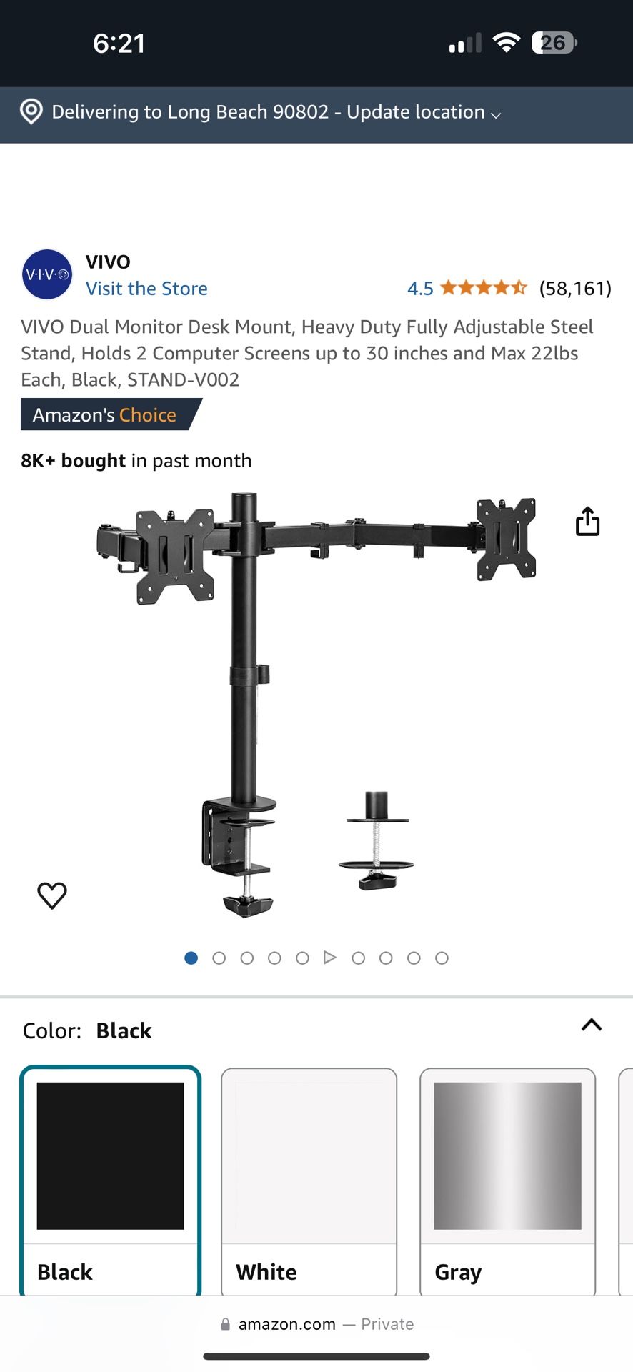 Vivo Dual Desk Monitor Mount