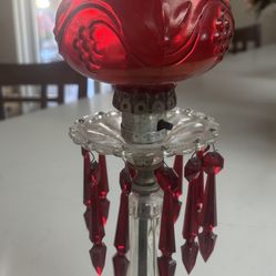Vintage Cranberry Glass Hurricane Lamp