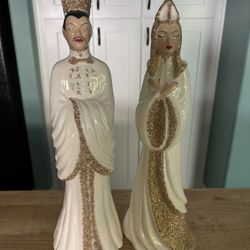 VINTAGE MID CENTURY SET OF 2 ASIAN STATUES 17 1/2" TALL