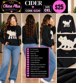 Cider Black Cat Graphic Knit Sweater OXL