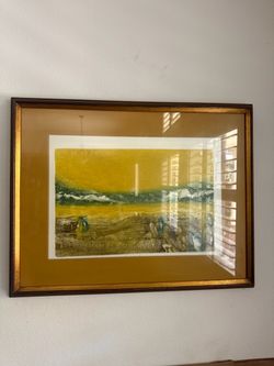 Framed Landscape Print with Gold Mat