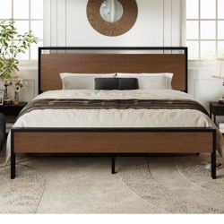 Industrial Wood and Metal Platform Bed Frame King size