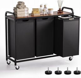 3-Section Laundry Hamper and Laundry Sorter with Pull-Out Organizer Bags, Rolling Laundry Basket with Wheels and Top Shelf, Large Capacity 3 x 12.7 Ga
