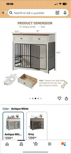Antique White Dog Crate Furniture w/ Drawers & Bowl Holder