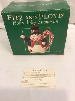 Vintage. FITZ and Floyd Holly Jolly Snowman , Teapot.