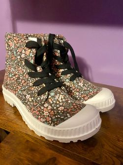 Women’s Floral Lace-Up Canvas High-Top Round Toe Rubber Sole US size 7