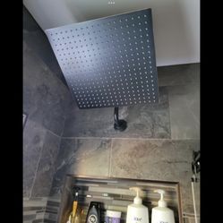 16 X 16 Rainfall Shower Head. Black + Extension Arm