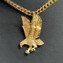 Jewelry 14k solid yellow gold American Eagle Bird Pendant charm