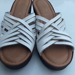 Cute Real Leather Upper Slip On Casual Dressy White Sandal