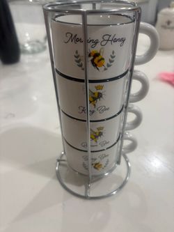 Bee-Themed Stacking Espresso Cups with Rack (Set of 4)