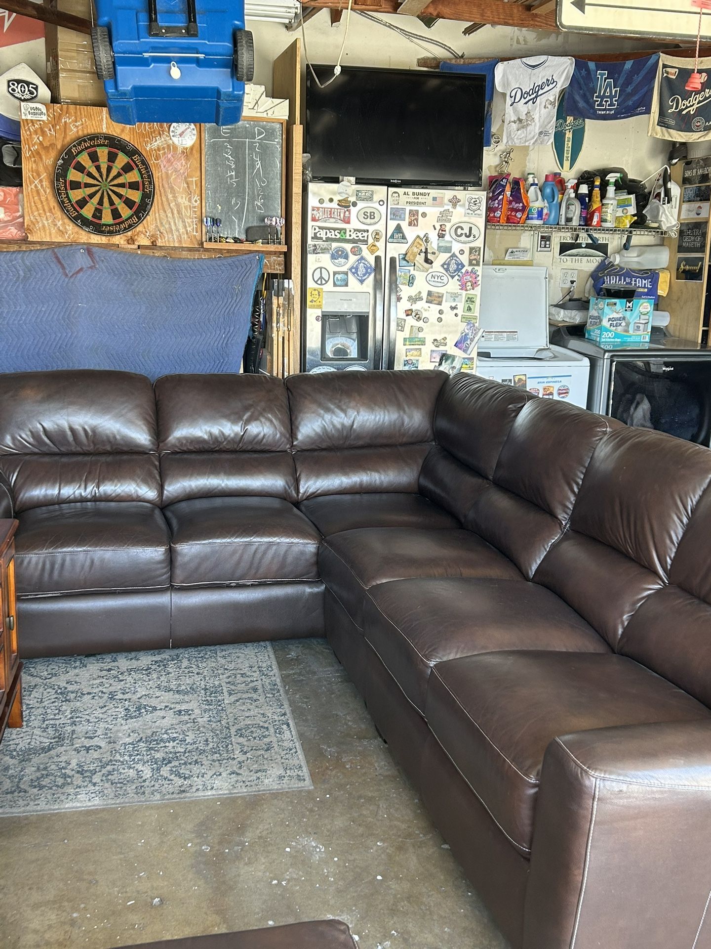 Leather Sectional, With Chair And Ottoman, TV Table