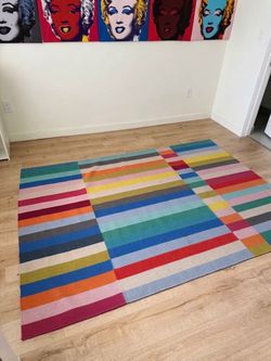 Colorful Multi-Stripe Area Rug - Bold Rainbow Pattern