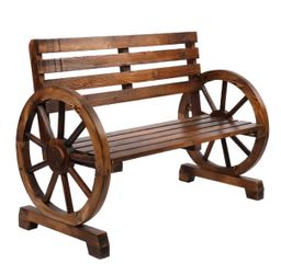 Rustic Wooden Wagon Wheel Garden Bench
