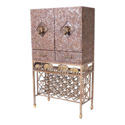 Maitland Smith British Colonial Bar Cabinet with Bronze Elephants Coconut Shell