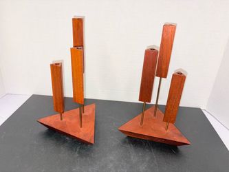 MCM Teak Candle Holders