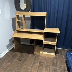 Vintage Wood Desk With Hutch And Drawers