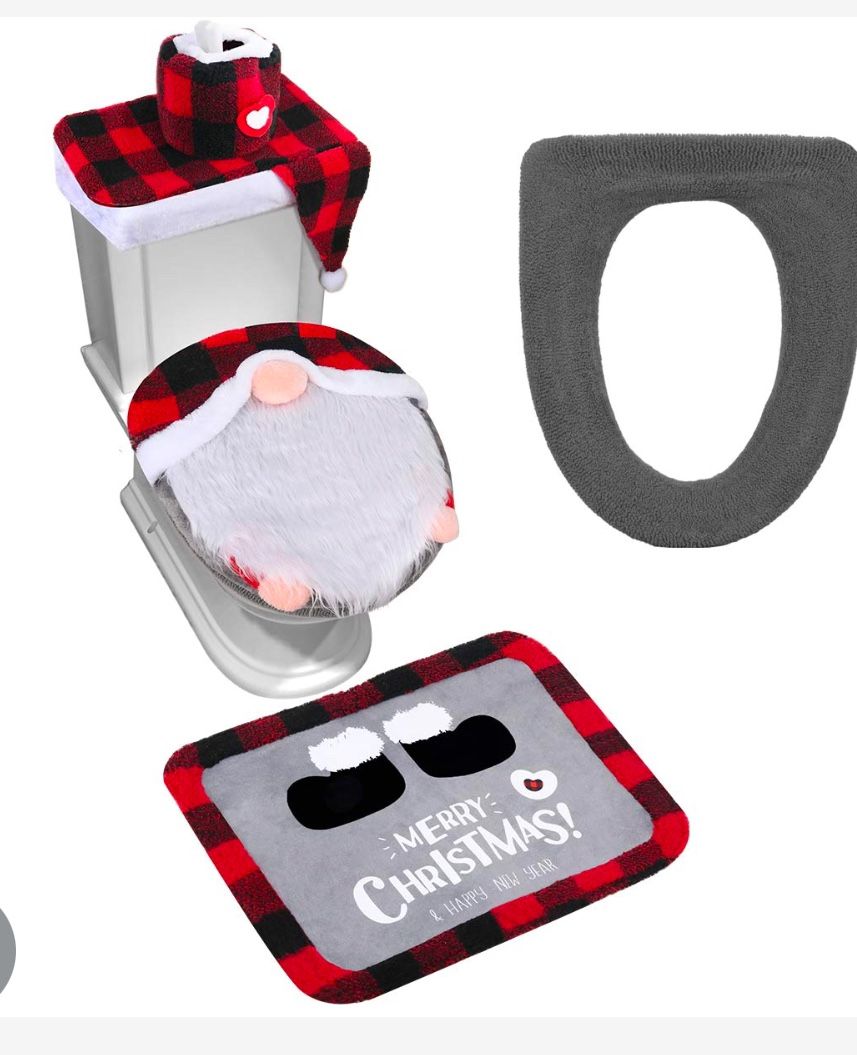 D-FantiX Gnome Toilet Seat Cover And Rug Set Of 5, Funny Swedish Tomte Gnomes Scandinavian Christmas Bathroom Decorations 2024