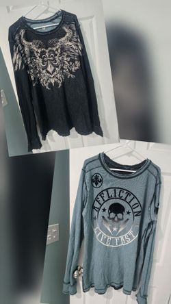 Affliction Men's Reversible Thermal Long-Sleeve Graphic Top Black Grey blue XL