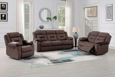Brand New Brown Velvet 3pc Reclining Sofa Set