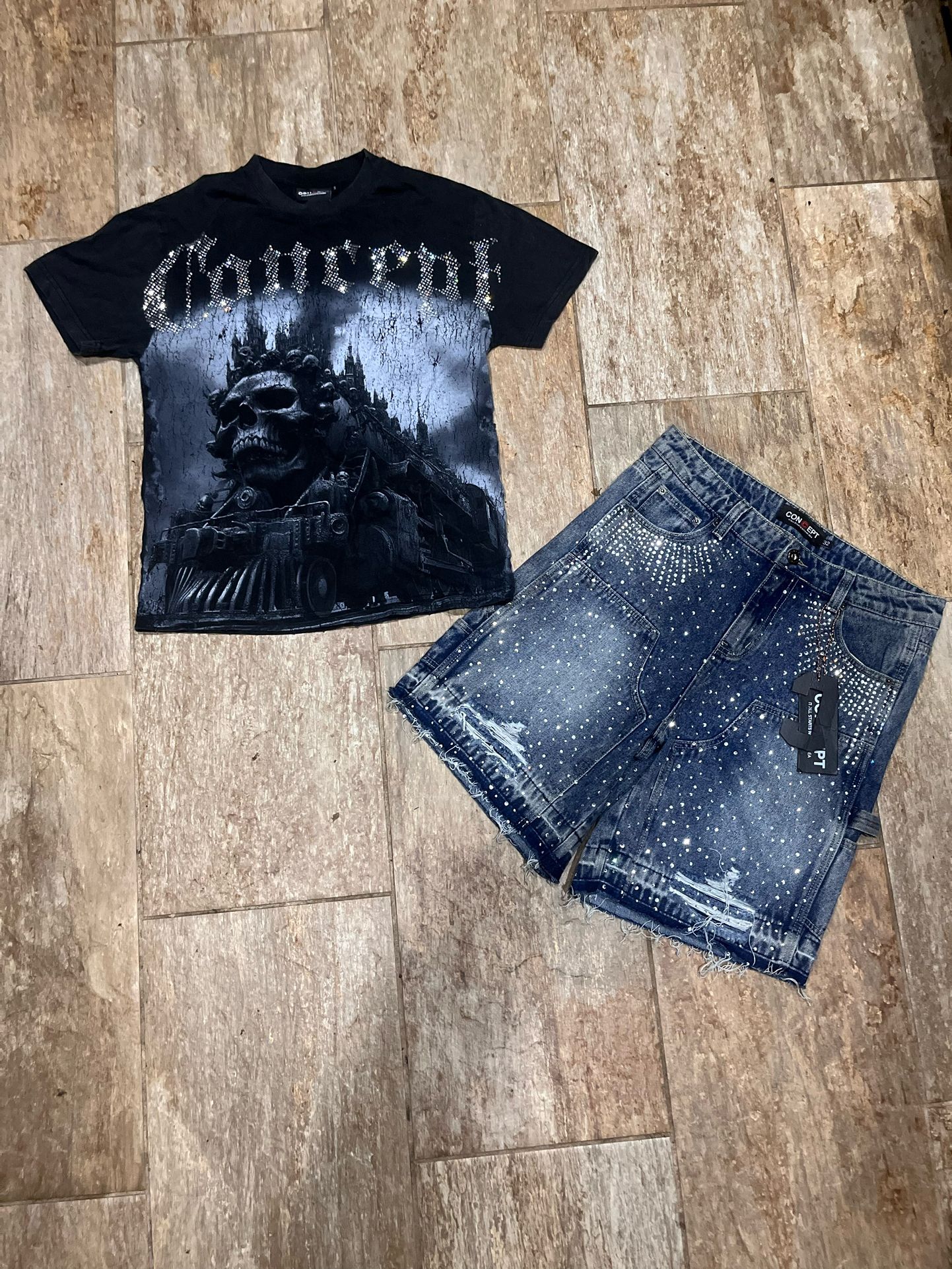 ConCept Shirt & Rhinestone jorts set