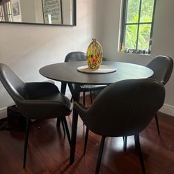 Modern Round Dining Table + 4 Chairs (Black)
