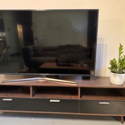 TV Entertainment Center With 3 Drawers, LED (Walnut)