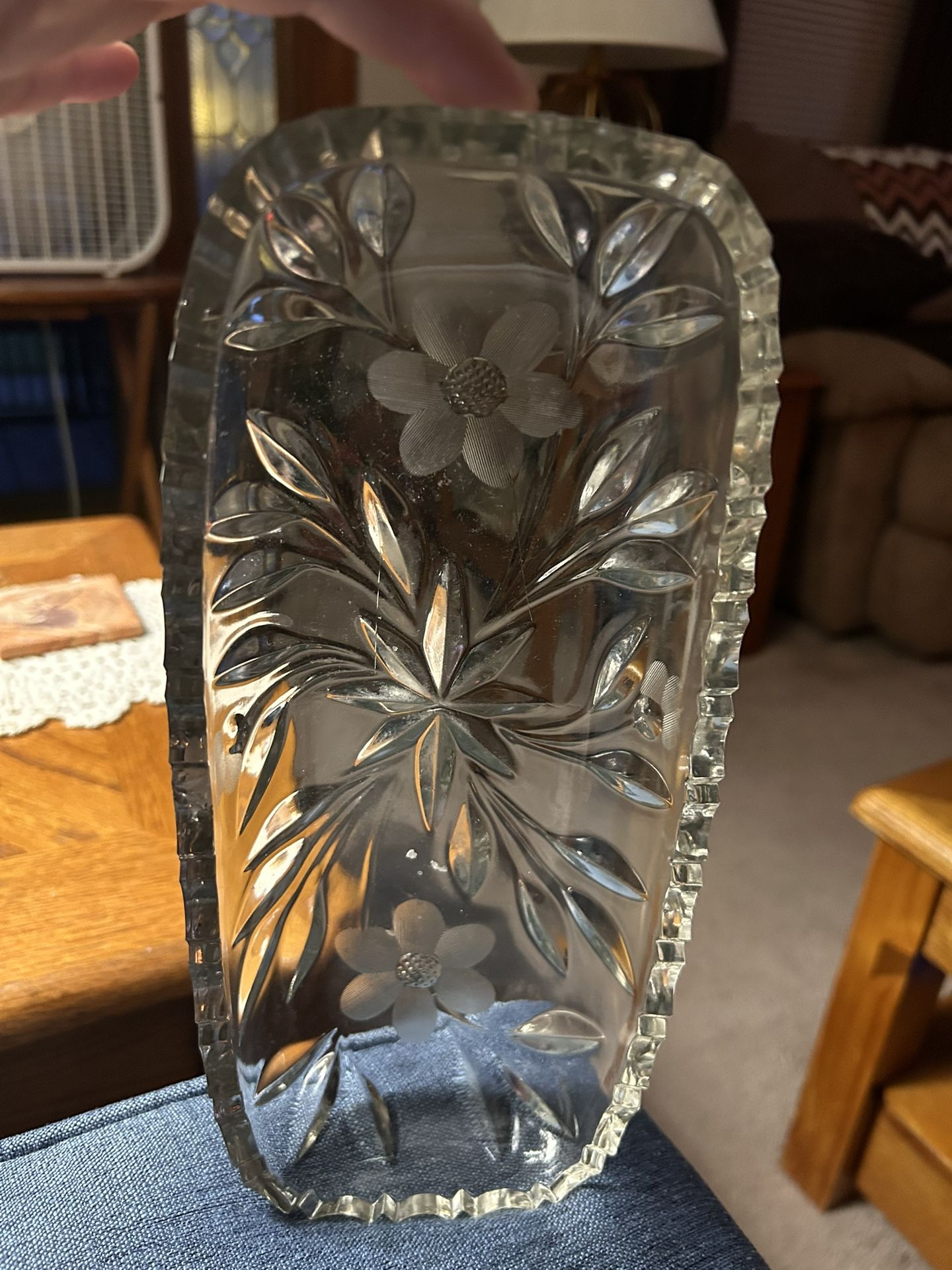 Cut Glass Relish Dish vintage mid century