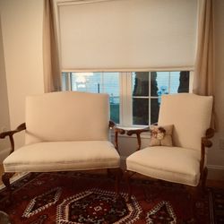 Settee (Love Seat) And Matching Chair Claw Mahogany Feet And Arms Custom Made Designer Upholstery  $1,400.00