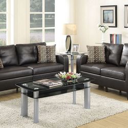 Brand New Espresso Leather Sofa And Love Seat 