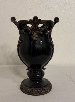 Hobby Lobby 18” Black & Bronze Decorative Urn Vase – Ornate Scroll Design