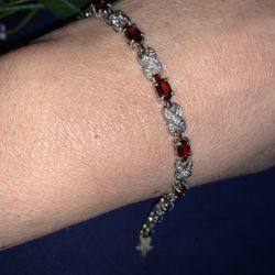 Vintage JCC Natural Garnet Bracelet , 925 Sterling Silver, Tennis bracelet 