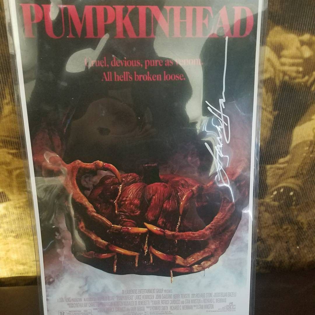 Original vintage Pumpkinhead movie poster signed by Lance Henriksen!