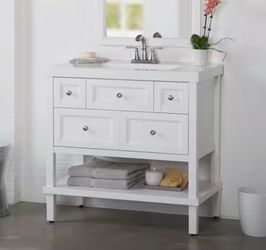Glacier Bay Ashland 37 in. W x 19 in. D x 37 in. H Single Sink Freestanding Bath Vanity in White with White Cultured Marble Top