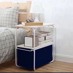 3 Tier End table Nightstand Side Table with Removable Canvas Storage Bin 